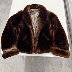 Vintage Brown Faux Fur Coat  Collar Lined Warm Winter Jacket